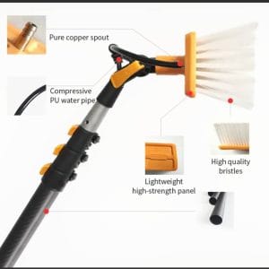 Sistem manual cu perie pentru curatat panouri fotovoltaice si geamuri la inaltime, cu pompa electrica, BRENET, cu coada telescopica de 7.5m, latime 35 cm - imagine 3